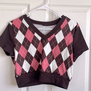 SHEIN, Large brown/white/pink half blouse.